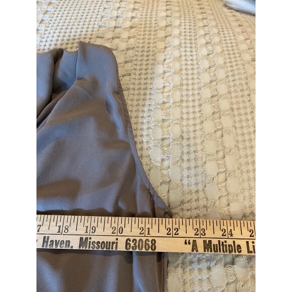 MNG Blouse Sz Large Faux Wrap Sleeveless Taupe Color Flowy Dressy Work Wear Top - Picture 9 of 11